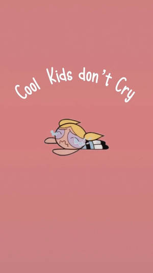 卡通女孩哭泣，粉紅色背景上有文字 Cool Kids don't Cry