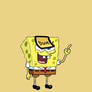 海綿寶寶戴着「DUM」帽子，笑着向上指。 — 卡通 壁紙