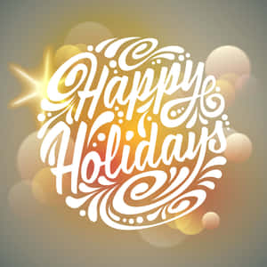 Happy Holidays 節日文字，帶有金色散景背景和星爆。