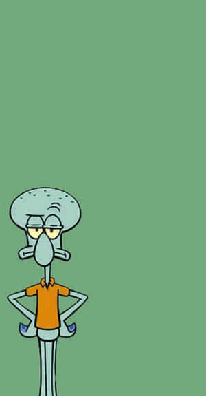 Squidward 雙手叉腰站在綠色背景前，看起來很惱火