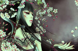 動漫女戰士，櫻花和劍，穿著飄逸的服裝。 — 火影忍者 壁紙