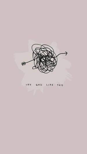 粉紅色背景上帶有文字 life goes like this 的纏結箭頭插圖。
