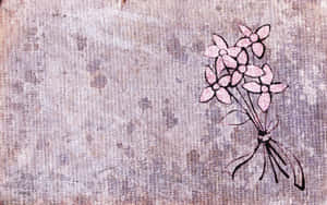 粉紅色花束，帶有黑色輪廓，置於紋理布料背景上。 — Tumblr 文青風格 壁紙