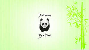 熊貓插圖，帶有文字「Don't worry Be a Panda」和竹子設計。 — 熊貓 壁紙
