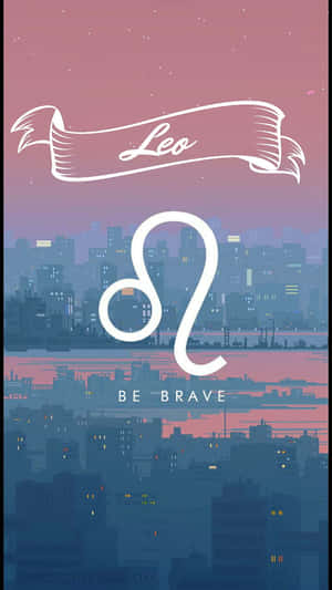 獅子座符號帶有「Be Brave」文字，位於黃昏的城市天際線上。