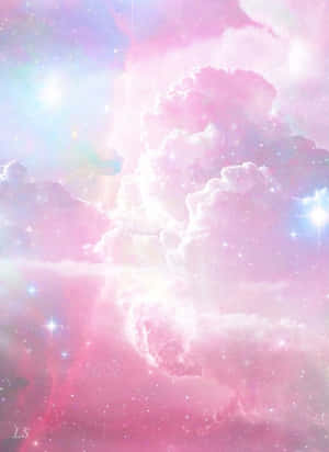 粉彩粉紅雲朵漂浮在繁星點點的星系中，伴隨著發光的星雲和柔和的光線。