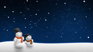 兩個戴著圍巾的雪人仰望星空中的雪人星座。