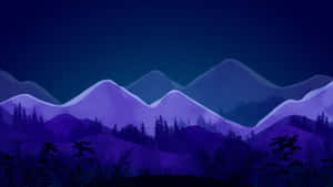 深藍色夜空下的紫色山脈和森林。