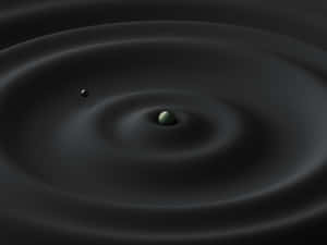 在黑暗的宇宙環境中，一顆帶有環和兩個衛星的綠色行星。