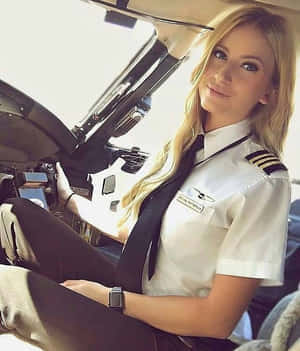 一位穿著制服的女機師在飛機駕駛艙內微笑。 — 飛機 壁紙