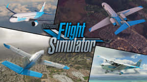 四架不同的飛機在 Microsoft Flight Simulator 中飛越各種地形。