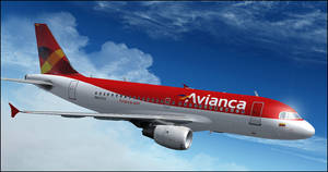 Avianca 飛機在晴朗的藍天中飛行，伴有白雲。 — 飛機 壁紙