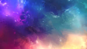 充滿活力的宇宙星雲，帶有紫色、藍色、青綠色和橙色的旋轉色彩