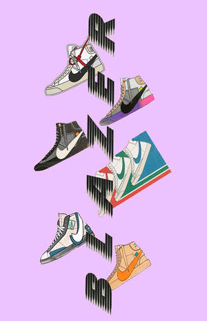 五對不同顏色的Nike Air Max運動鞋垂直排列，帶有粗體字體。