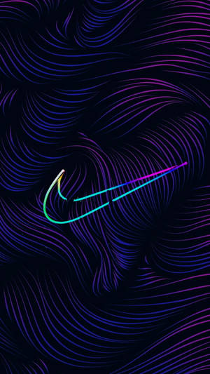 在深色背景上帶有霓虹漩渦的發光Nike勾號