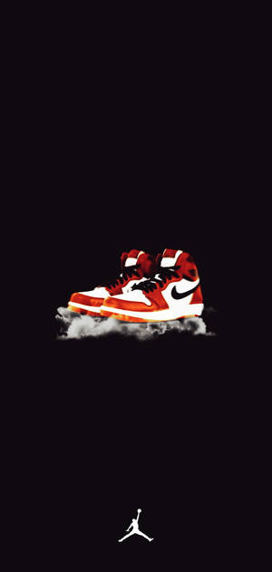 紅白色 Air Jordan 1 波鞋漂浮在雲層上，下方有 Jumpman 標誌。