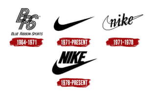 四個Nike標誌設計，其使用年份以紅色印章顯示。 — 型格 Nike 壁紙