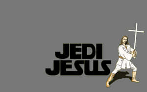 耶穌身穿白袍，手持帶十字柄的光劍，旁邊有「JEDI JESUS」文字。