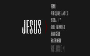 以文字為基礎的宗教壁紙，包含 'JESUS' 及相關術語，採用極簡風格。