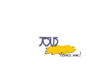 文字以紫色字母和黃色筆觸顯示「Jesus loves me」。 — 耶穌基督 壁紙