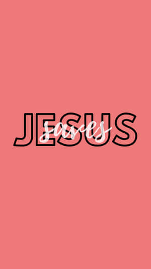 珊瑚粉紅色背景，帶有粗體黑色輪廓的 JESUS 和白色草書 saves 文字。 — 耶穌基督 壁紙