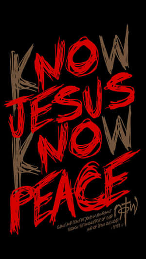 黑色背景上大膽的紅色和灰色文字顯示「KNOW JESUS NOW PEACE」及經文參考。