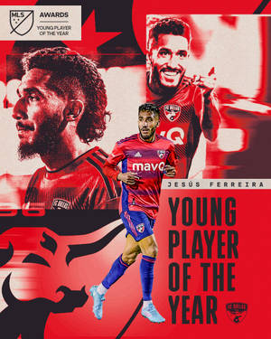 足球員 Jesús Ferreira 身穿 FC 達拉斯球衣慶祝贏得年度最佳年輕球員獎項。 — 足球 壁紙