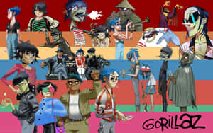 Gorillaz 動畫樂隊成員以色彩繽紛的風格化姿勢。