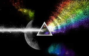 棱鏡將光折射成太空中的彩虹，旁邊有新月和色彩繽紛的星雲。
