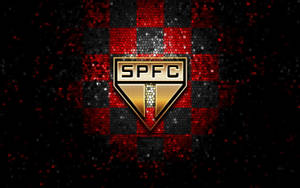 SPFC 球隊標誌在紅色黑色格子馬賽克背景上，帶有閃粉。