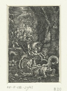 阿爾布雷希特·阿爾特多費爾的《聖喬治屠龍》，創作於約1506年至1538年，紙本版畫。將這幅藝術作品下載為適用於桌面、平板或手機的高解像度桌布。