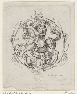 聖喬治與巨龍，Wenceslaus Hollar 創作，1642 年，紙上蝕刻版畫。下載此藝術作品作為桌面、平板或手機的高解析度桌布。