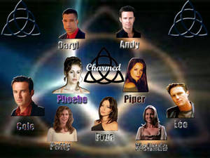 《聖女魔咒》演員以肖像風格圍繞三曲結符號，搭配宇宙背景。