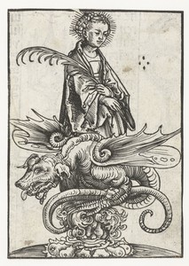 盧卡斯·克拉納赫（一世）創作的聖瑪加利大與龍之像，創作於1509年至1549年，紙本木刻版畫。下載這幅藝術作品作為高解像度壁紙。