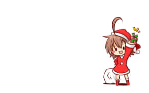 穿著聖誕老人服裝的動漫女孩拿著閃閃發光的禮物