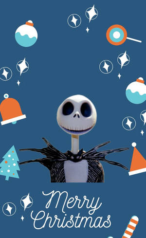 Jack Skellington 被聖誕裝飾同星星包圍，帶有「聖誕快樂」字樣。