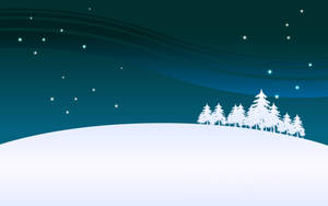 星空下白雪覆蓋的山丘與松樹。 — 聖誕節桌面 壁紙
