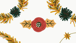 節日插圖，包含聖誕紅、冬青和松枝。