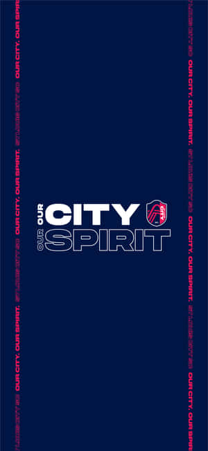 藍色壁紙，帶有白色和粉紅色的文字「Our City Our Spirit」和團隊標誌。