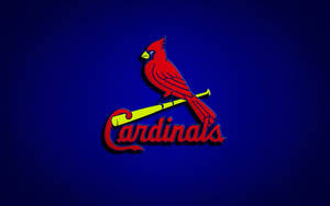 紅色紅雀標誌棲息在黃色球棒上，藍色背景上有「Cardinals」文字。