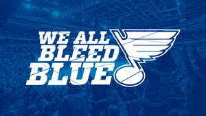 聖路易斯藍調冰球迷在球場上，口號為 'We All Bleed Blue'。
