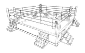 帶有角柱和入口樓梯的摔角擂台線框3D模型。