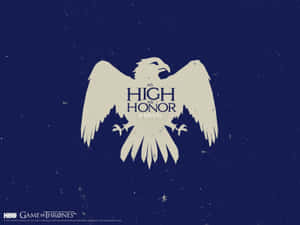 白色鷹標誌，帶有文字 As High As Honor Arryn，置於帶紋理的藍色背景上。