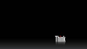 白色嘅「Think」字樣，上面嘅「i」有一個紅點，喺黑色漸變背景上，有倒影。