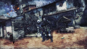 爆炸性戰鬥場景中，士兵在雨水浸透的村莊中。