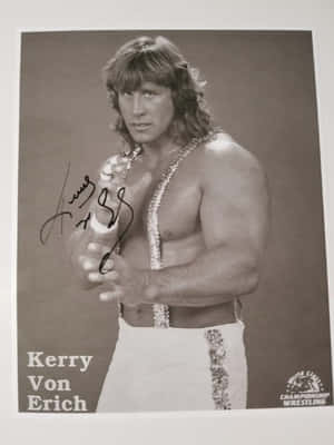 摔角手 Kerry Von Erich 身穿摔角服的簽名照片。 — 肖像 壁紙