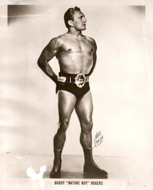 摔角手 Buddy 'Nature Boy' Rogers 身穿冠軍裝備的肖像。