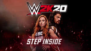 WWE 2K20遊戲封面，展示兩位摔角手和「step inside」文字。