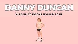 穿著內褲和襪子的男人為Virginity Rocks World Tour海報擺姿勢。