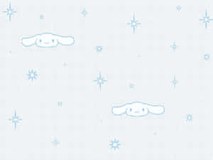 Cinnamoroll 角色在白色紋理背景上漂浮於藍色星星之間。